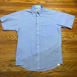 Vtg LL Bean Shirt Men 15.5 Blue Button Down Single Needle Tailoring Short Sleeve